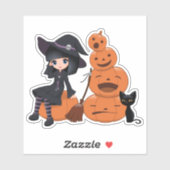 Halloween Witch, Black Cat en Pumpkins Sticker (Vel)