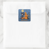 Halloween Witch, Black Cat en Pumpkins Vierkante Sticker (Tas)