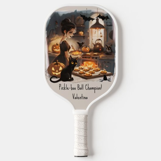 Halloween Witch Black Cat Pumpkin gebakken traktat Pickleball Paddle (Voorkant)