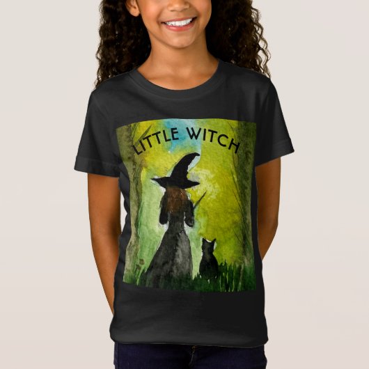 Halloween Witch Black Cat Spooky Waterverf T-shirt (Voorkant)