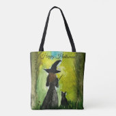 Halloween Witch Black Cat Waterverf Modern Tote Bag (Achterkant)