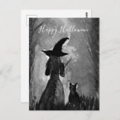 Halloween Witch Black Cat Woman Spells Briefkaart (Voorkant / Achterkant)