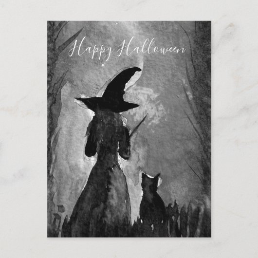 Halloween Witch Black Cat Woman Spells Briefkaart (Voorkant)