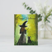 Halloween Witch Black Cat Woman Spells Briefkaart (Staand voorkant)