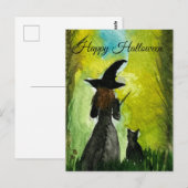 Halloween Witch Black Cat Woman Spells Briefkaart (Voorkant / Achterkant)