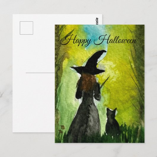 Halloween Witch Black Cat Woman Spells Briefkaart (Voorkant / Achterkant)