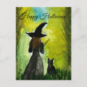 Halloween Witch Black Cat Woman Spells Briefkaart (Voorkant)