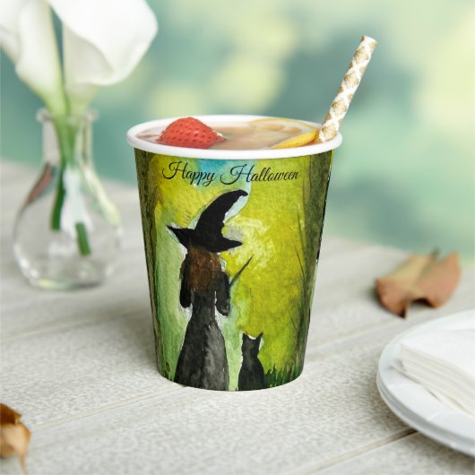 Halloween Witch Black Cat Woman Spells Papieren Bekers (Insitu)