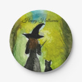 Halloween Witch Black Cat Woman Spells Papieren Bordje (Voorkant)