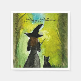 Halloween Witch Black Cat Woman Spells Servet