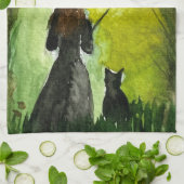 Halloween Witch Black Cat Woman Spells Theedoek (Gevouwen)