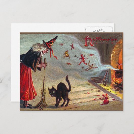  Halloween Witch Black Cats briefkaart (Voorkant / Achterkant)