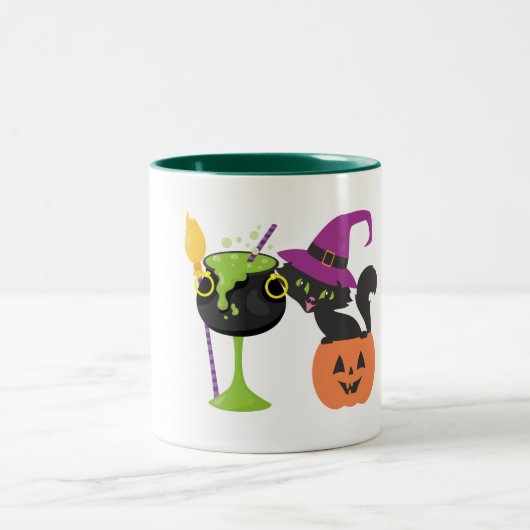 Halloween Witch Brew Black Cat Tweekleurige Koffiemok (Center)