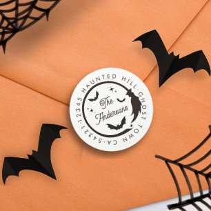Halloween Witch Broom Bats Spooky Wit Ronde Sticker