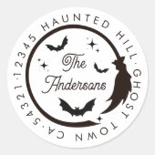 Halloween Witch Broom Bats Spooky | Wit Ronde Sticker (Voorkant)