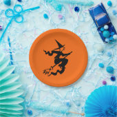Halloween Witch Broomstick Sinaasappel Zwart 4Alex Papieren Bordje (Feest)