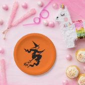 Halloween Witch Broomstick Sinaasappel Zwart 4Alex Papieren Bordje (Feest)