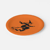 Halloween Witch Broomstick Sinaasappel Zwart 4Alex Papieren Bordje (Gekanteld)