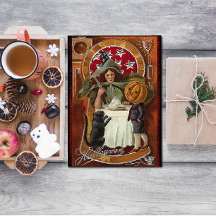 Halloween Witch Casting Spell met hand Briefkaart