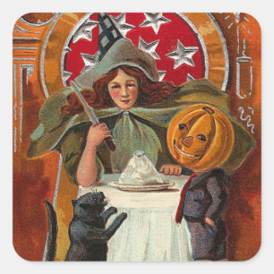  Halloween Witch Casting Spell met hand Vierkante Sticker