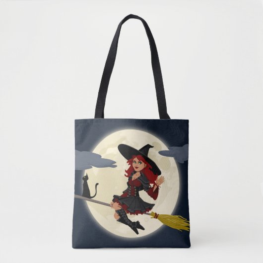 Halloween Witch, Cat and Moon Tote Bag (Voorkant)