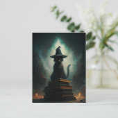 Halloween Witch Cat Briefkaart (Staand voorkant)
