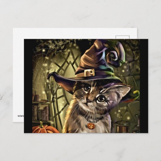 Halloween Witch Cat Briefkaart (Voorkant / Achterkant)