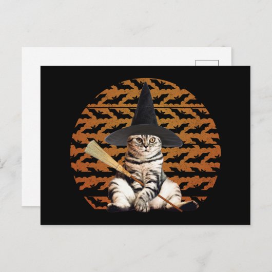 Halloween Witch Cat Briefkaart (Voorkant / Achterkant)
