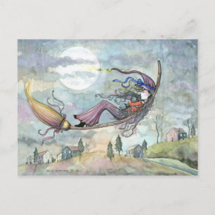 Halloween Witch Cat Briefkaart beroemd gemaakt doo