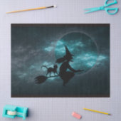Halloween Witch Cat Broom Moon Clouds Tissuepapier (Craft)