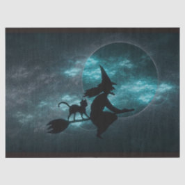 Halloween Witch Cat Broom Moon Clouds Tissuepapier
