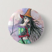 Halloween Witch Cat Button Pin (Voorkant)