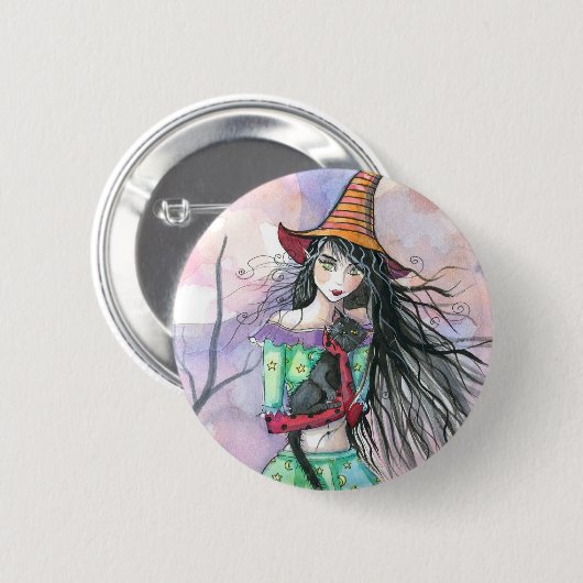 Halloween Witch Cat Button Pin (Voorkant /achterkant)