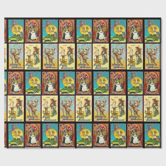 Halloween Witch Cat en Pumpkin Cadeaupapier (Vlak)