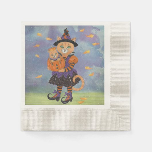 Halloween Witch Cat en Pumpkin Kat Servetten (Voorkant)