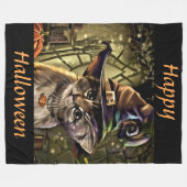 Halloween Witch Cat Fleece Deken (Voorkant (Horizontaal))
