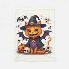 Halloween Witch Cat Fleece Deken
