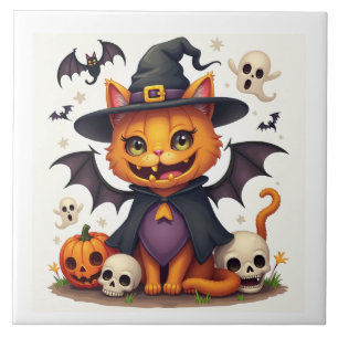 Halloween Witch Cat Keramische Tegel Tegeltje