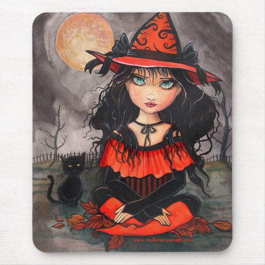 Halloween Witch Cat Mousepad Muismat (Voorkant)