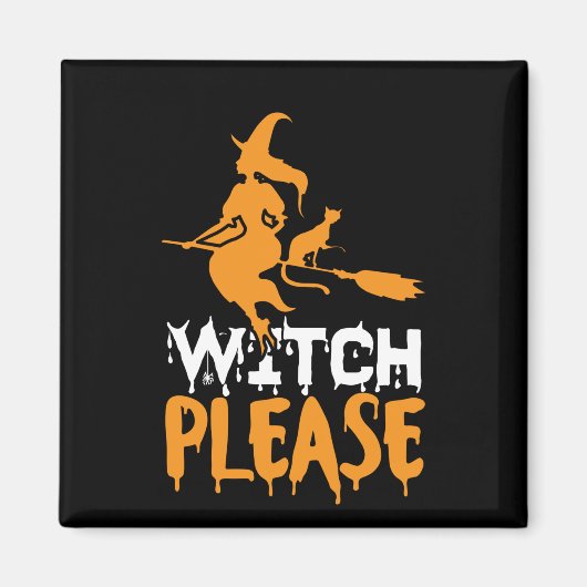 Halloween Witch Cat Please Birthday Magneet (Voorkant)