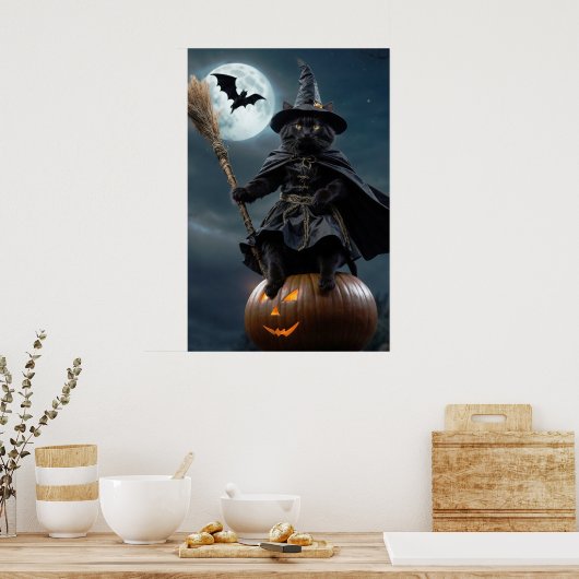 Halloween Witch Cat Poster (Close-up versie) (Keuken)