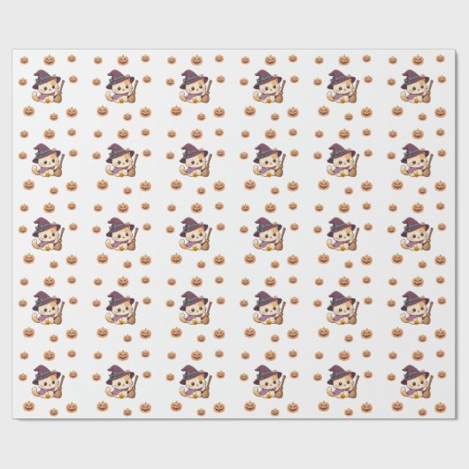 Halloween Witch Cat Pumpkin Pattern Cadeaupapier (Vlak)