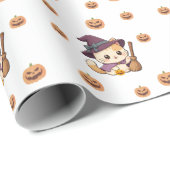 Halloween Witch Cat Pumpkin Pattern Cadeaupapier (Rol Hoek)