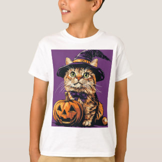 Halloween Witch Cat Pumpkin Spooky Seizoen paarse T-shirt