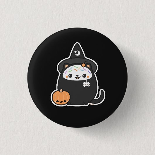 Halloween Witch Cat Ronde Button 3,2 Cm (Voorkant)