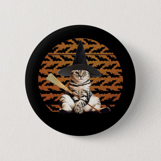 Halloween Witch Cat Ronde Button 5,7 Cm (Voorkant)