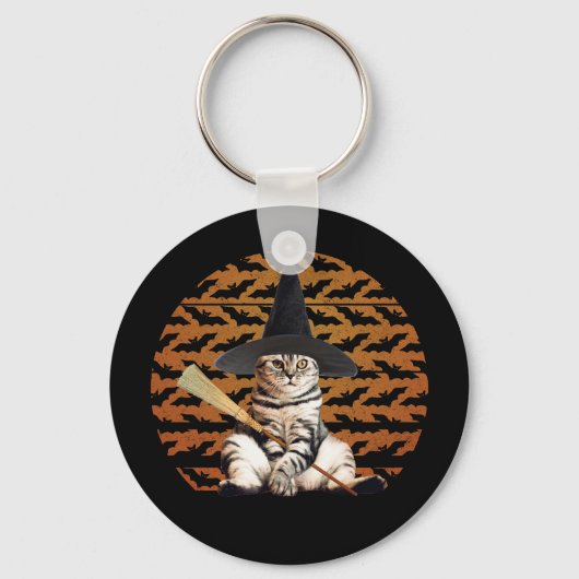 Halloween Witch Cat Sleutelhanger (Voorkant)