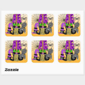 Halloween Witch, Cat, Spider en Broomstick Vierkante Sticker (Vel)