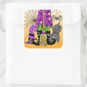 Halloween Witch, Cat, Spider en Broomstick Vierkante Sticker (Tas)