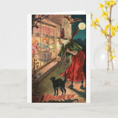 Halloween Witch, Cat Staring in Window Kaart (Gele Bloem)